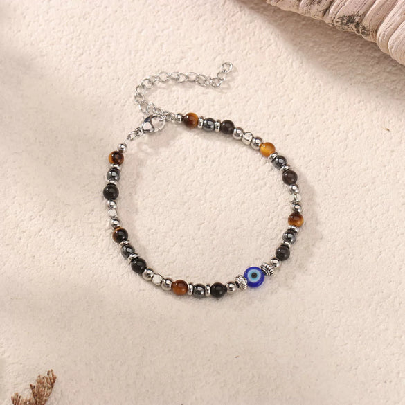 Natural Stone Evil Eye Geometric Bracelet Handmade Fashion Unisex Jewelry With Inlay Detail