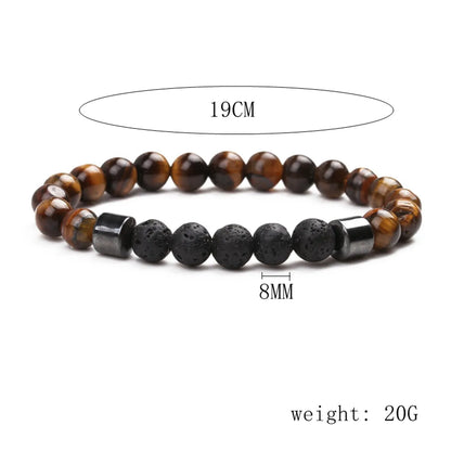 Natural Stone Fashion Geometric Bracelet  (tiger Eye +5 Volcanic Stone) Nhyl0101-tiger-eye-+5-volcanic-stone