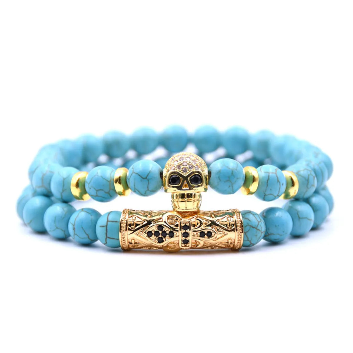 Natural Stone Fashion Skeleton Skull Bracelet  (green Pine Suit) Nhyl0384-green-pine-suit