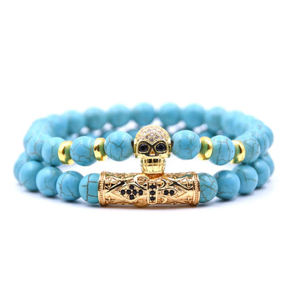 Natural Stone Fashion Skeleton Skull Bracelet  (green Pine Suit) Nhyl0384-green-pine-suit