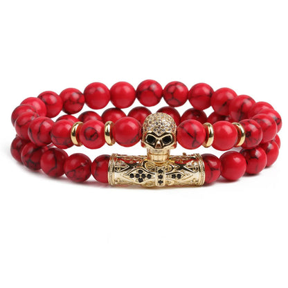 Natural Stone Fashion Skeleton Skull Bracelet  (green Pine Suit) Nhyl0384-green-pine-suit