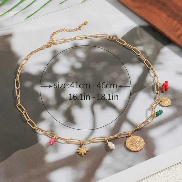 Natural Stone Freshwater Pearl Copper 18K Gold Plated Inlay Round Zircon Pendant Necklace