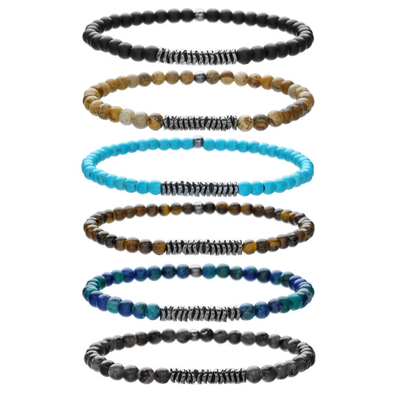 Natural Stone Geometric Pattern Handmade Unisex Beaded Elastic Bracelet