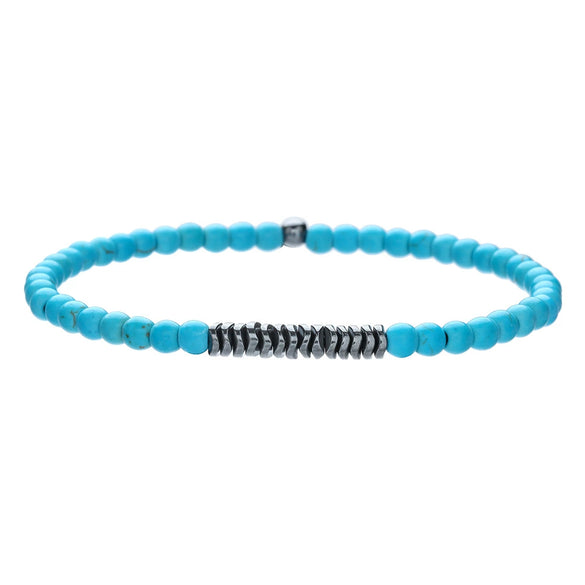 Natural Stone Geometric Pattern Handmade Unisex Beaded Elastic Bracelet