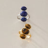 Natural Stone Geometric Ring With Tiger Eye And Lapis Lazuli Pvd Vacuum Gold Plated Stainless Steel Jewelry For Women