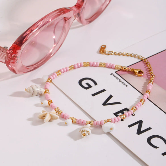 Natural Stone Geometric Style Anklet In Titanium Steel And 18K Gold