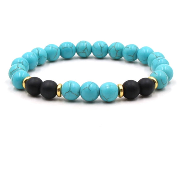 Natural Stone Geometry Beaded Bracelet Unisex Original Design With Tiger Eye And Turquoise Style Accents