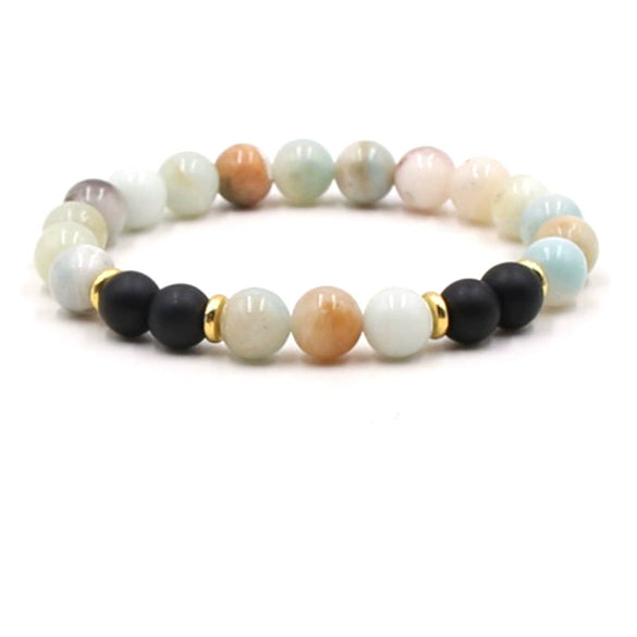 Natural Stone Geometry Beaded Bracelet Unisex Original Design With Tiger Eye And Turquoise Style Accents