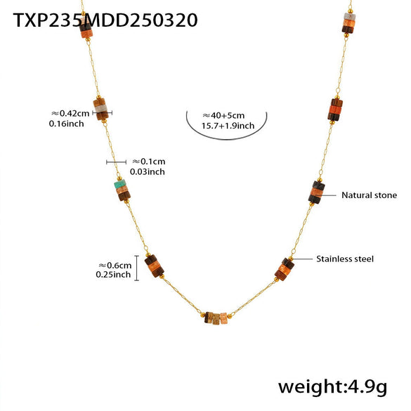 Natural Stone Handmade Beaded Necklace And Bracelet Set Stainless Steel Electroplated Light Luxury Style Women's Jewelry