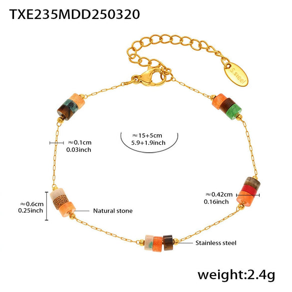 Natural Stone Handmade Beaded Necklace And Bracelet Set Stainless Steel Electroplated Light Luxury Style Women's Jewelry
