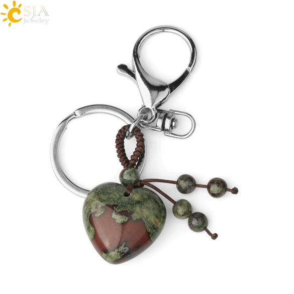 Natural Stone Heart Keychain With Hand Woven Short Tassel Minimalist Electroplated Key Pendant Accessory