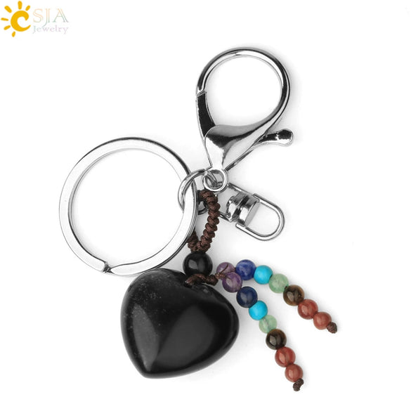Natural Stone Heart Keychain With Hand Woven Short Tassel Minimalist Electroplated Key Pendant Accessory