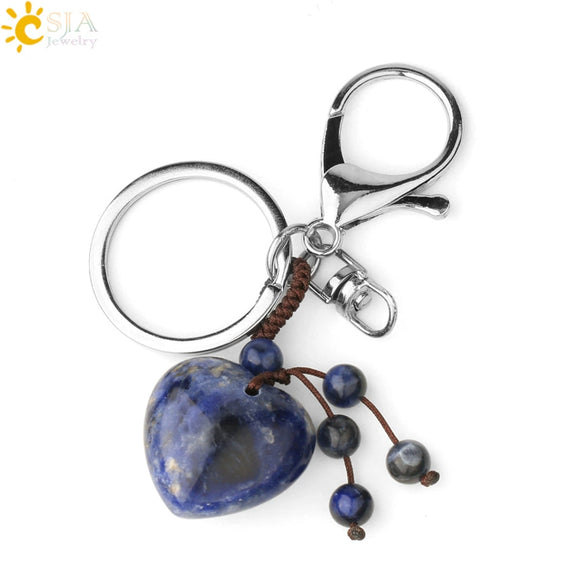 Natural Stone Heart Keychain With Hand Woven Short Tassel Minimalist Electroplated Key Pendant Accessory