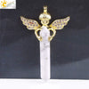 Natural Stone Hexagonal Prism Pendant Necklace With Rhinestone Angel Wing Alloy Chain Minimalist Crystal Jewelry