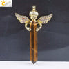 Natural Stone Hexagonal Prism Pendant Necklace With Rhinestone Angel Wing Alloy Chain Minimalist Crystal Jewelry