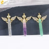 Natural Stone Hexagonal Prism Pendant Necklace With Rhinestone Angel Wing Alloy Chain Minimalist Crystal Jewelry