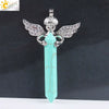 Natural Stone Hexagonal Prism Pendant Necklace With Rhinestone Angel Wing Alloy Chain Minimalist Crystal Jewelry