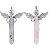 Natural Stone Hexagonal Prism Pendant Necklace With Rhinestone Angel Wing Alloy Chain Minimalist Crystal Jewelry