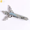 Natural Stone Hexagonal Prism Pendant Necklace With Rhinestone Angel Wing Alloy Chain Minimalist Crystal Jewelry