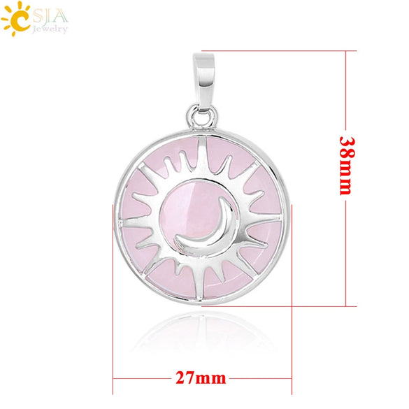 Natural Stone Hollow Moon And Sun Pendant Necklace Semi Precious Crystal Jewelry With Copper Accessories Minimalist Style