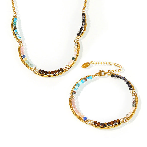 Natural Stone Imitation Pearl Handmade Beaded Light Luxury Women's Necklace And Bracelet With Electroplating