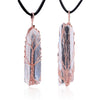 Natural Stone Irregular Crystal Column Pendant Necklace Rose Gold Tone Handmade Wrapped Minimalist Aura White Crystal Necklace