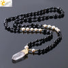 Natural Stone Irregular Crystal Column Pendant Necklace With Rope Chain Electroplated Minimalist Unisex Amethyst Black Tourmaline Aquamarine Style