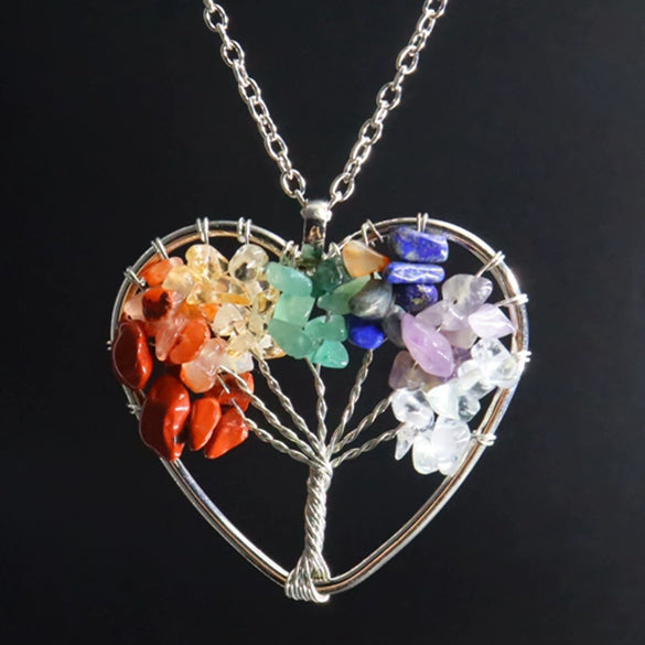 Natural Stone Jewelry Handmade Crystal Gravel Fortune Tree Pendant Necklace With Geometric Pattern