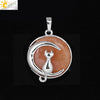 Natural Stone Kitten And Moon Pendant Hollow Back Alloy Crystal Necklace Pendant Minimalist Animal Jewelry For Women