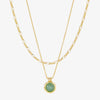Natural Stone Necklace Green Aventurine Copper Geometric Style Doublelayered Figaro Chain 24K Real Gold
