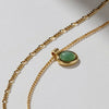 Natural Stone Necklace Green Aventurine Copper Geometric Style Doublelayered Figaro Chain 24K Real Gold