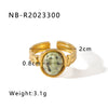 Natural Stone Open Stainless Steel Ring With Geometric Pattern Retro Style Non Fading Electroplated With 18K Vacuum Plating In Furnace Light Luxury For Women