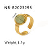 Natural Stone Open Stainless Steel Ring With Geometric Pattern Retro Style Non Fading Electroplated With 18K Vacuum Plating In Furnace Light Luxury For Women