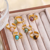 Natural Stone Open Stainless Steel Ring With Geometric Pattern Retro Style Non Fading Electroplated With 18K Vacuum Plating In Furnace Light Luxury For Women
