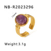 Natural Stone Open Stainless Steel Ring With Geometric Pattern Retro Style Non Fading Electroplated With 18K Vacuum Plating In Furnace Light Luxury For Women