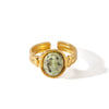 Natural Stone Open Stainless Steel Ring With Geometric Pattern Retro Style Non Fading Electroplated With 18K Vacuum Plating In Furnace Light Luxury For Women