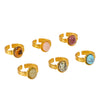 Natural Stone Open Stainless Steel Ring With Geometric Pattern Retro Style Non Fading Electroplated With 18K Vacuum Plating In Furnace Light Luxury For Women
