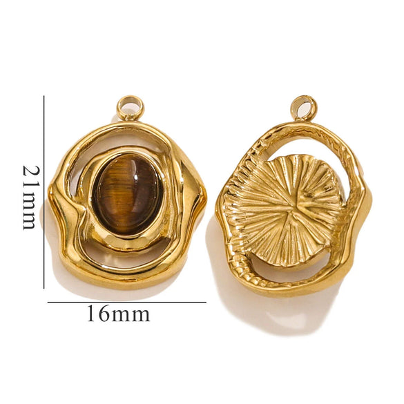 Natural Stone Oval Pendant Titanium Steel Plated 18K Real Gold Diy Hanging Card Accessories