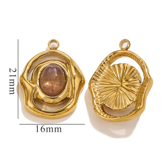 Natural Stone Oval Pendant Titanium Steel Plated 18K Real Gold Diy Hanging Card Accessories