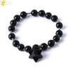 Natural Stone Pink Tiger Eye And Obsidian Merkaba Star Beaded Bracelet Polished Minimalist Women's Bracelet
