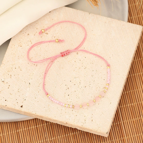 Natural Stone Rice Beads Woven Bohemian Bracelet With Geometric Pattern