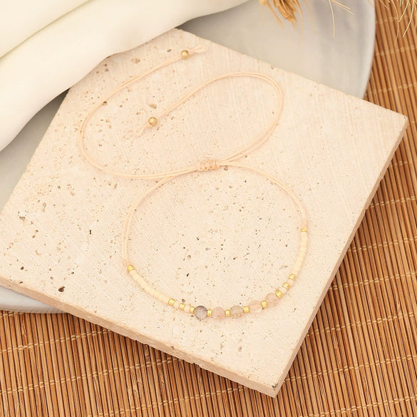 Natural Stone Rice Beads Woven Bohemian Bracelet With Geometric Pattern