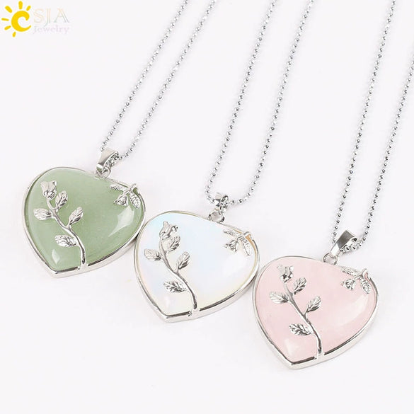 Natural Stone Rose Heart Pendant Necklace With Ball Chain Minimalist Electroplated Copper Accessories