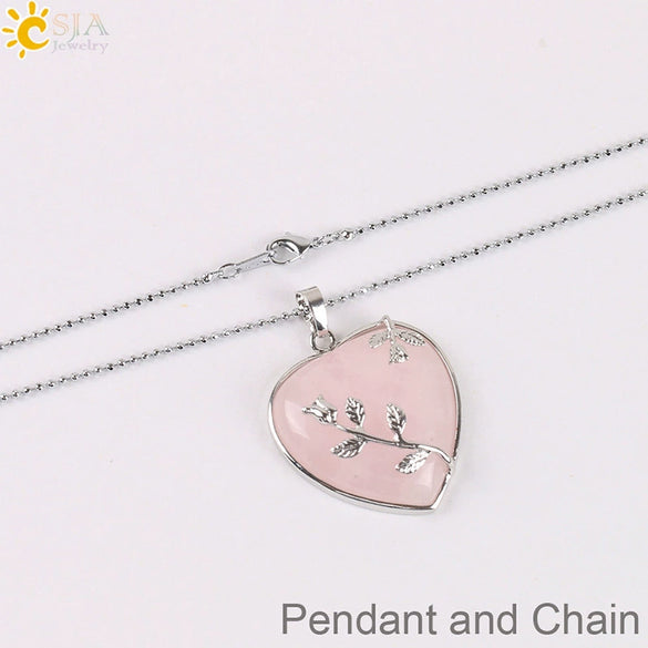 Natural Stone Rose Heart Pendant Necklace With Ball Chain Minimalist Electroplated Copper Accessories