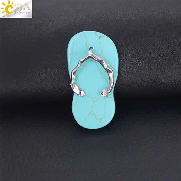 Natural Stone Slipper Pendant Necklace With Polished Copper Accessories Beach Style Necklace For Women And Couples