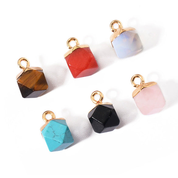 Natural Stone Square Faceted Pendant Diy Jewelry Accessories Handmade With Electroplating For Necklace Earrings