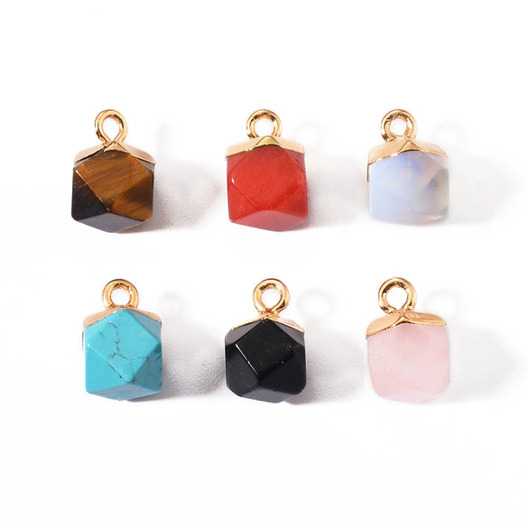 Natural Stone Square Faceted Pendant Diy Jewelry Accessories Handmade With Electroplating For Necklace Earrings