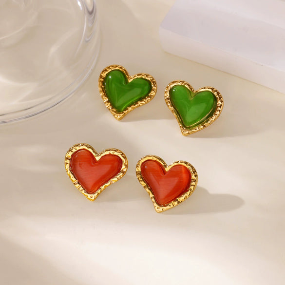 Natural Stone Stainless Steel Heartshaped Geometric Earrings With Electroplating For Women