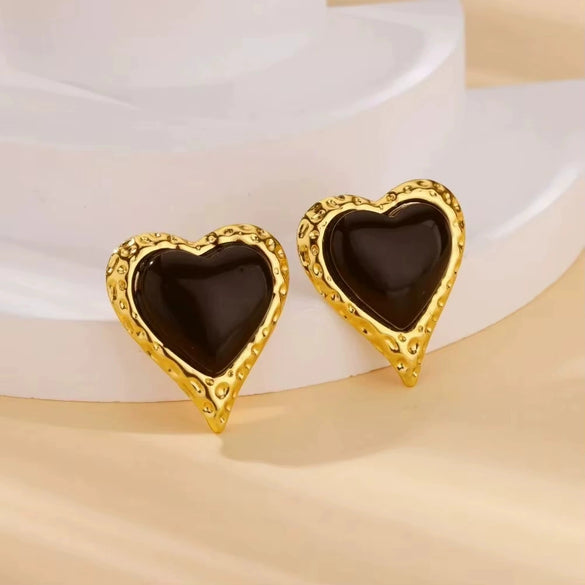 Natural Stone Stainless Steel Heartshaped Geometric Earrings With Electroplating For Women