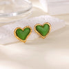 Natural Stone Stainless Steel Heartshaped Geometric Earrings With Electroplating For Women